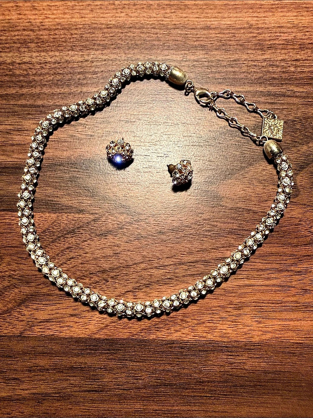 Anne Klein Rhinestone Necklace & Earrings Set in Gold